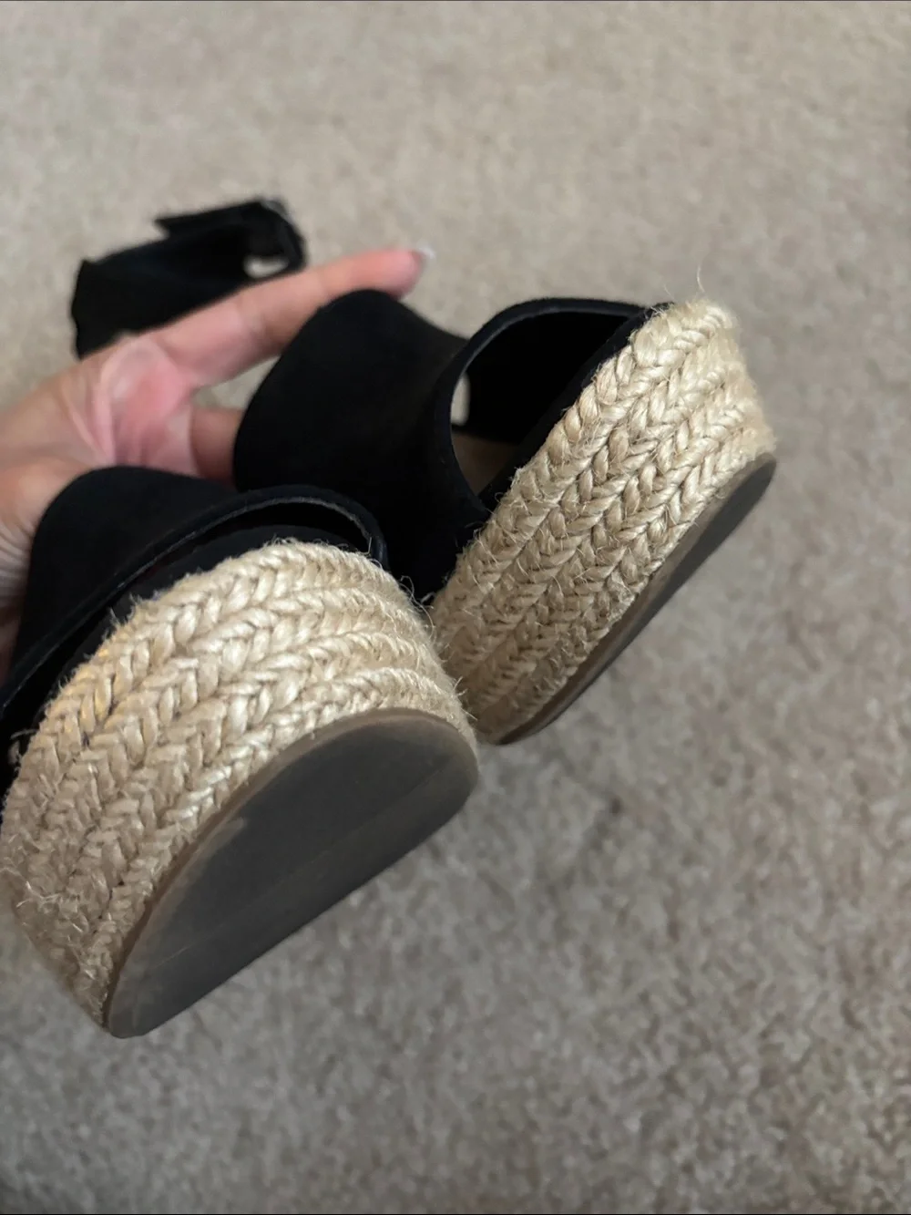 Sun and Stone-Black Platform Espadrille Sandals with Ankle Strap size 6